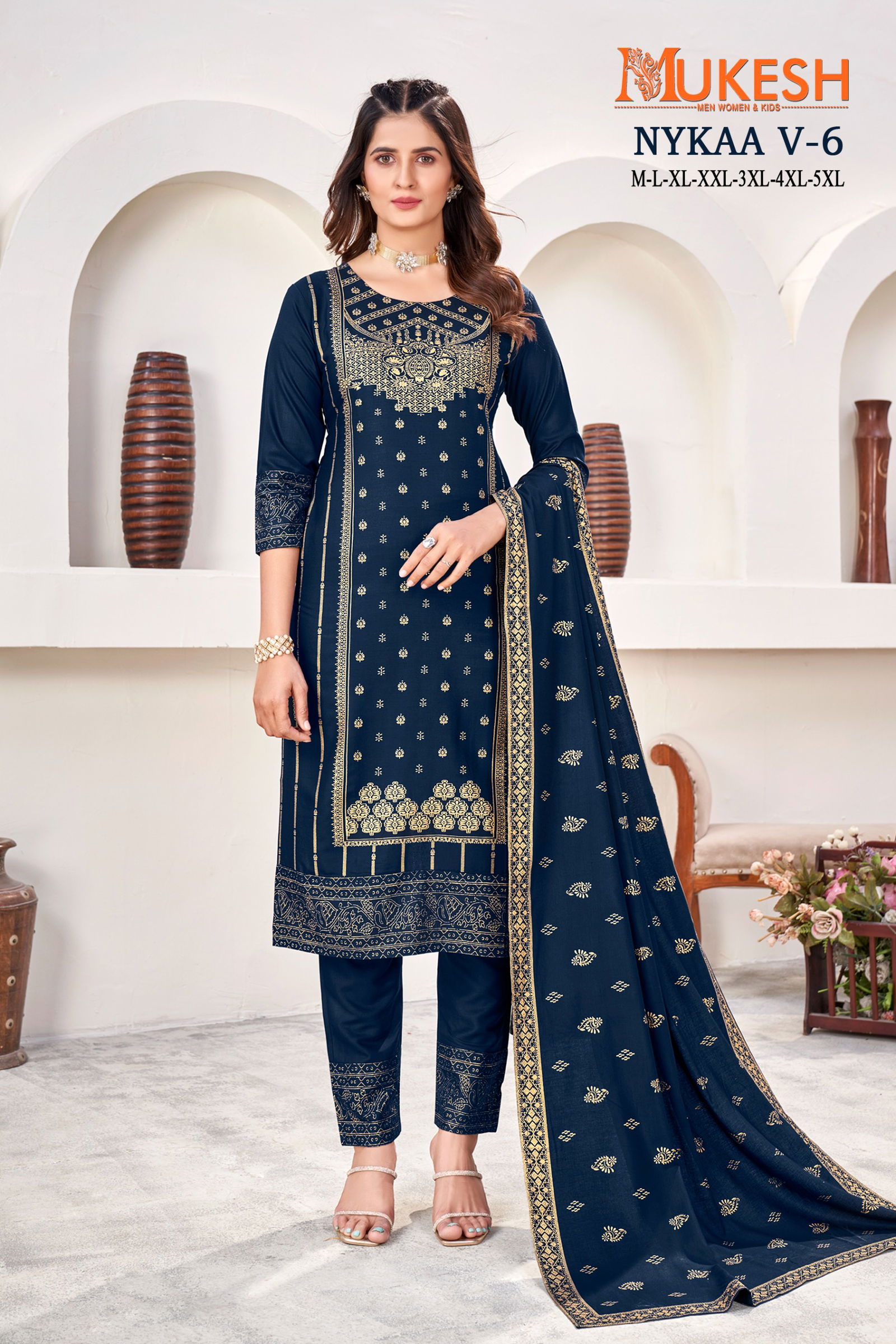 Nykaa V 6 By Mukesh Rayon Gold Printed Kurti With Bottom Dupatta Wholesale Market In Surat
